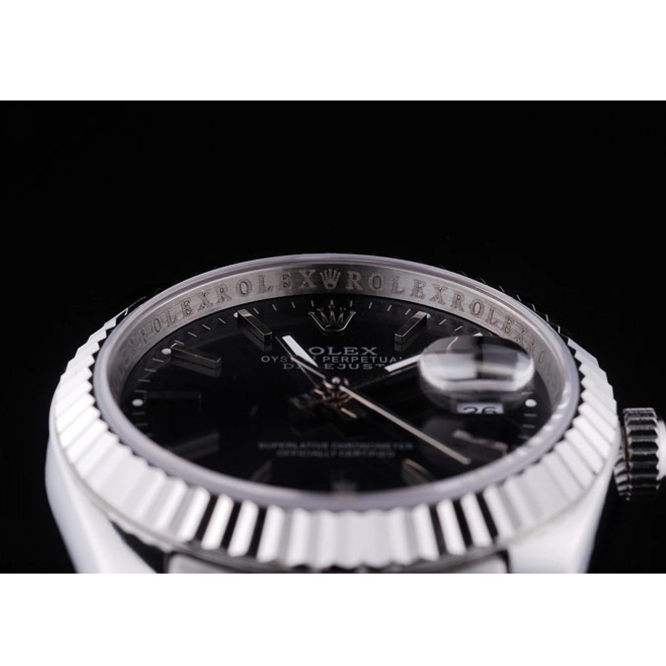 Aaa replica watch Rolex 7456 Dial Black Diamonds Bezel Datejust Ribbed 1013
